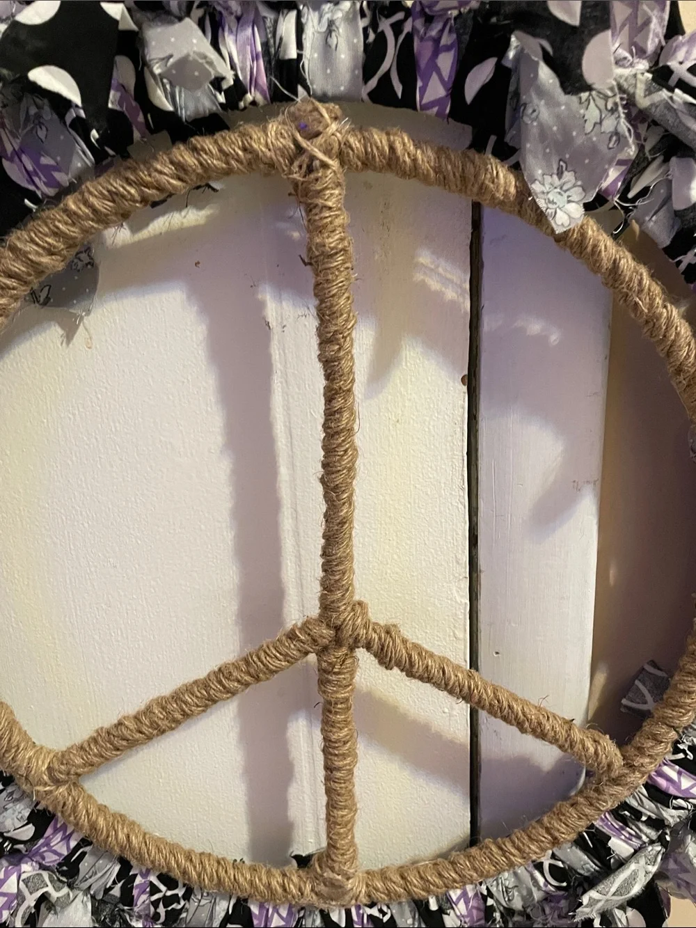 Handmade Purple & Black Peace Sign Rope Wreath